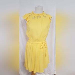Loft yellow rayon dress with belt/sash size small
